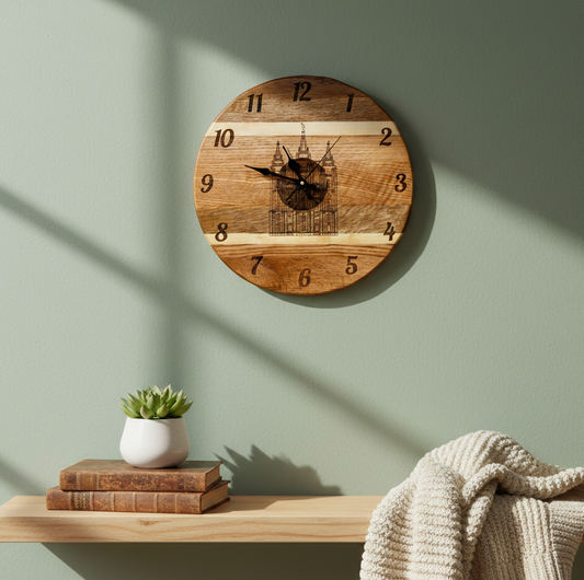 Temple Clock – Handcrafted Hardwood Wall Clock – 17"