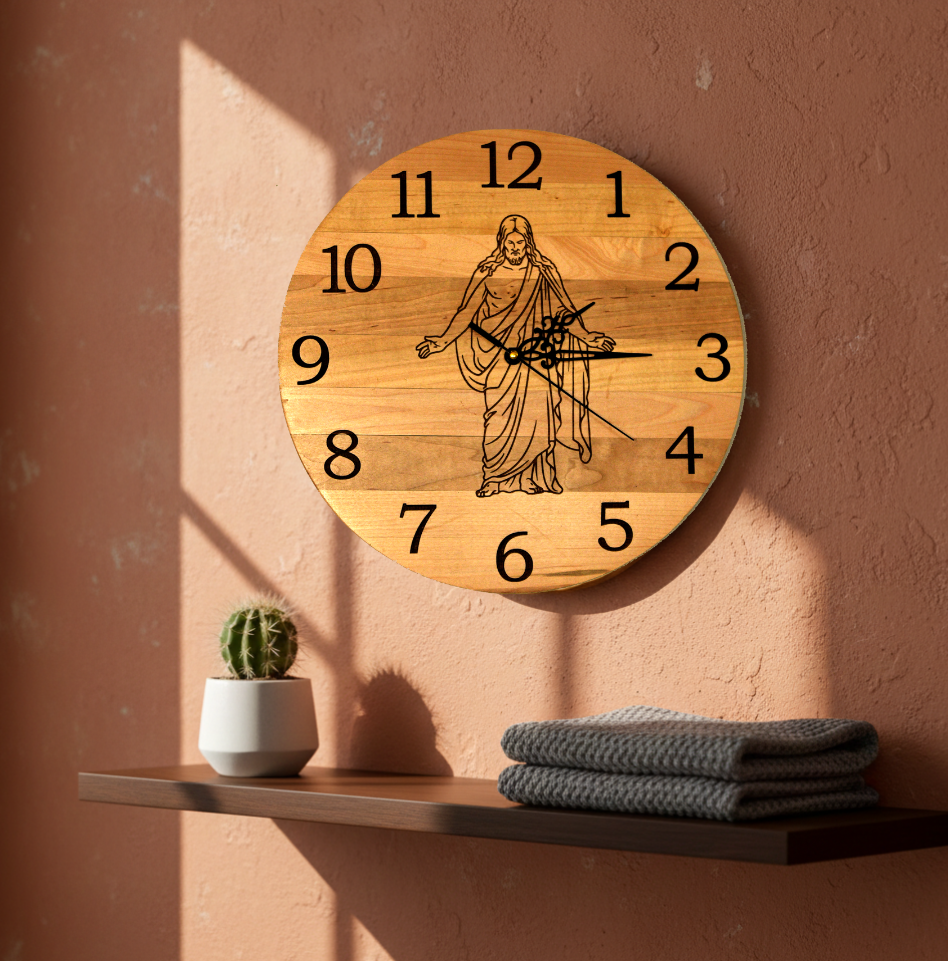 Christus Wood Wall Clock – Handcrafted Hardwood Christian Wall Clock – 12" 15" 17" 24"