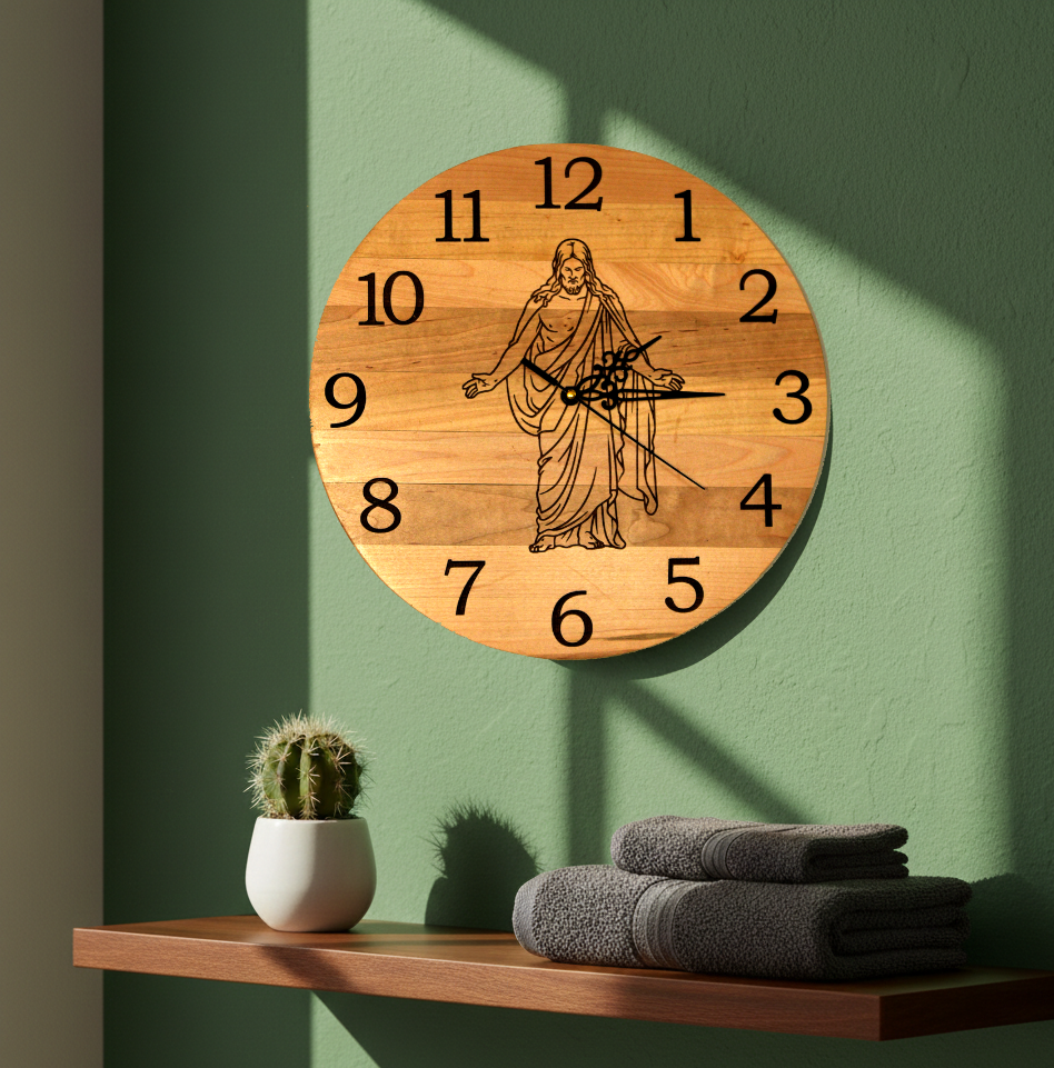 Christus Wood Wall Clock – Handcrafted Hardwood Christian Wall Clock – 12" 15" 17" 24"