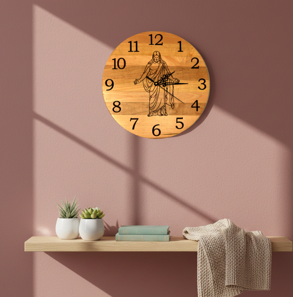 Christus Wood Wall Clock – Handcrafted Hardwood Christian Wall Clock – 12" 15" 17" 24"