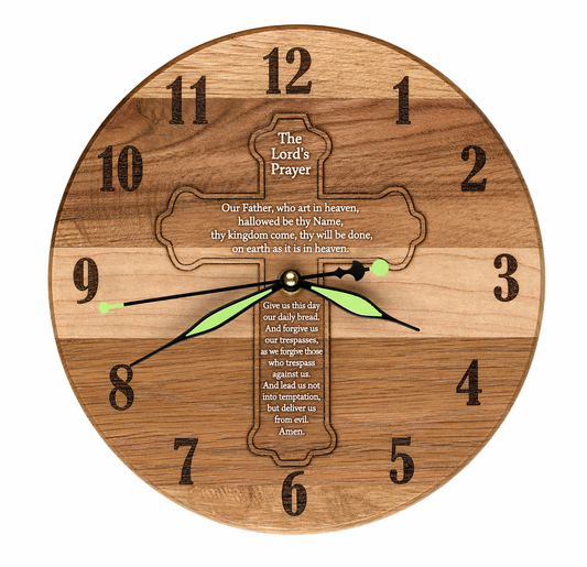 The Lord’s Prayer Hardwood Wall Clock – 16" Christian Clock