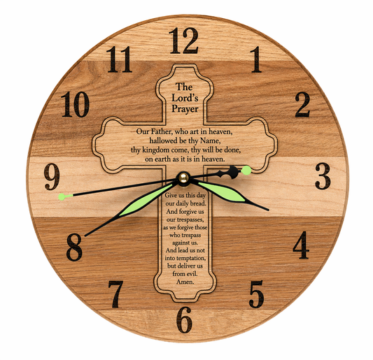 The Lord’s Prayer Hardwood Wall Clock – 16" Christian Clock