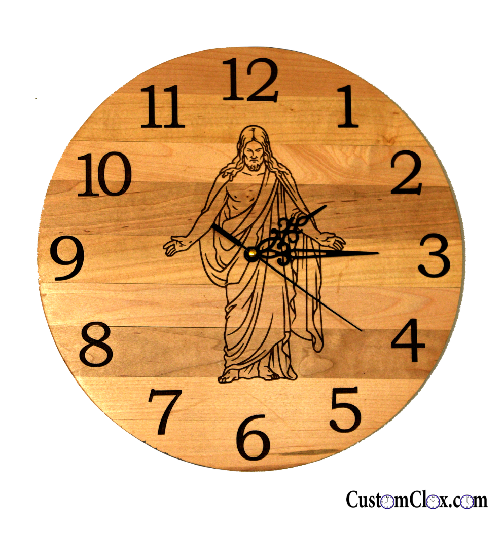 Christus Wood Wall Clock – Handcrafted Hardwood Christian Wall Clock – 12" 15" 17" 24"